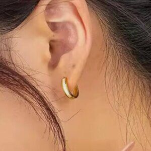 Gold Mother of Pearl Huggie Earrings. 925 Sterling Silver. #1056